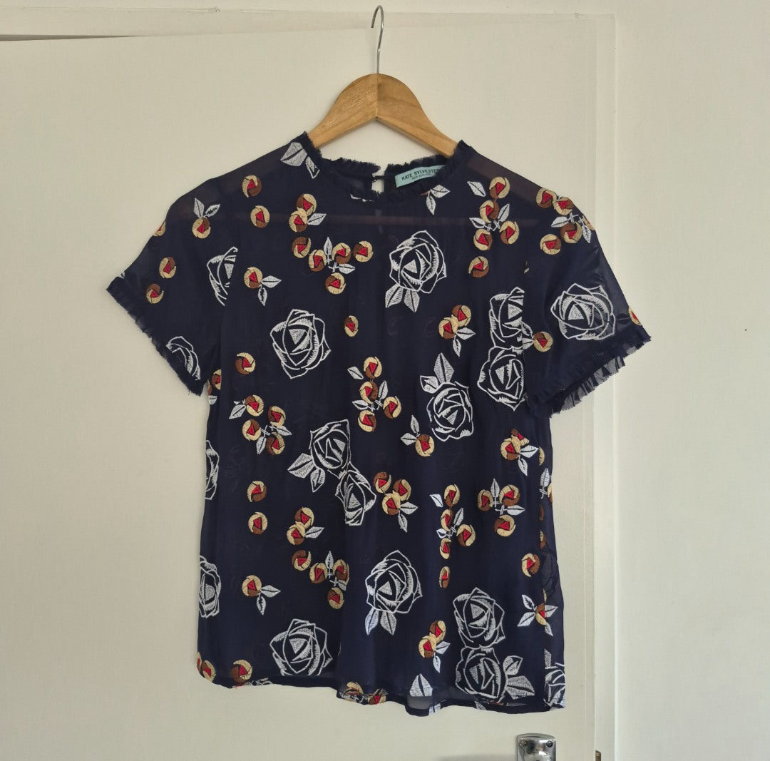Kate Sylvester Navy Top | Sz XS