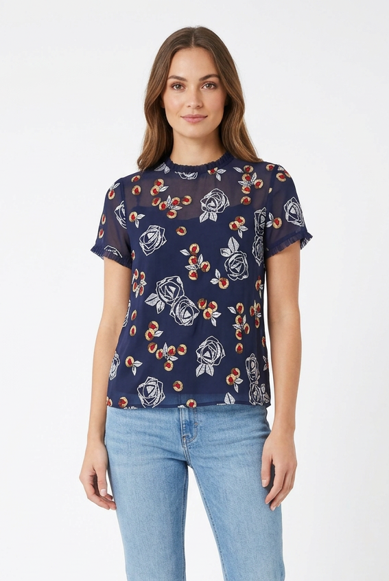 Kate Sylvester Navy Top | Sz XS