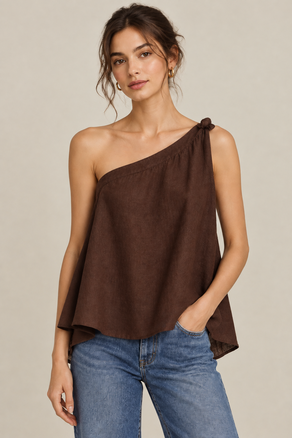 Adorne Brown Linen Top | Size 12