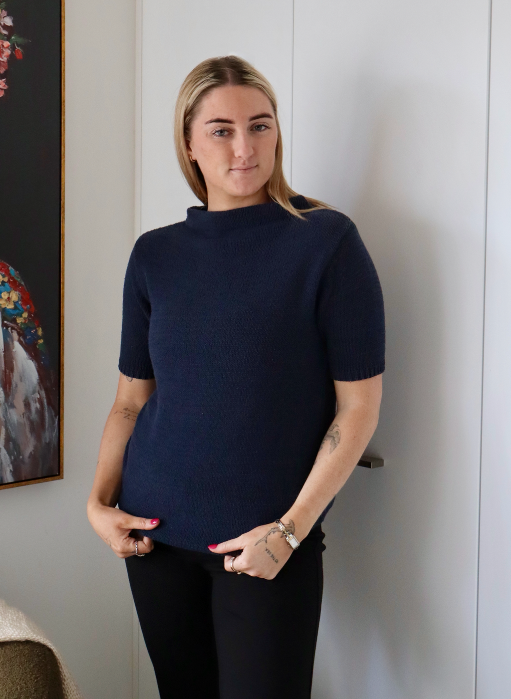Sills Cotton Knit Navy Top | Size XS/S