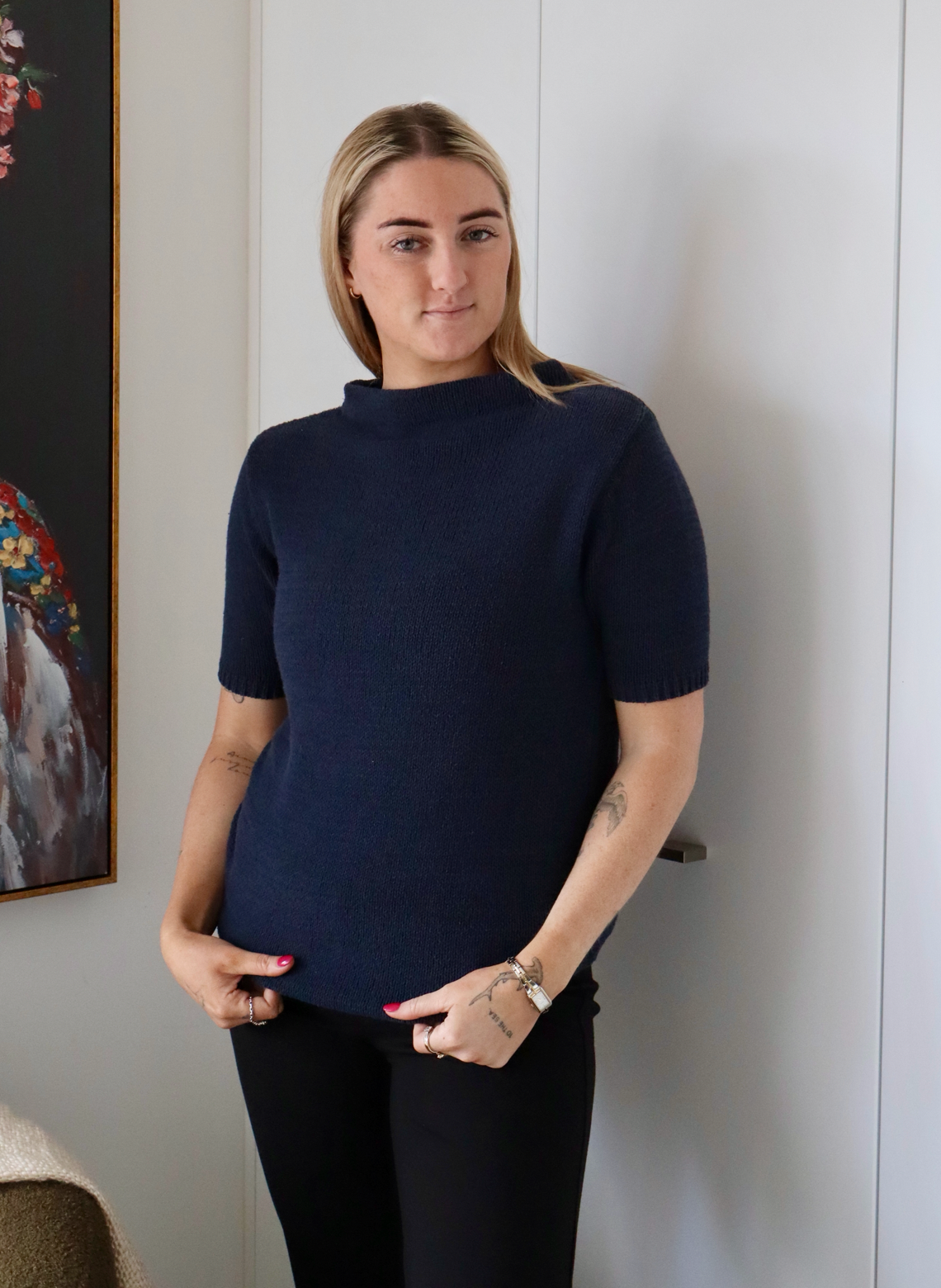 Sills Cotton Knit Navy Top | Size XS/S