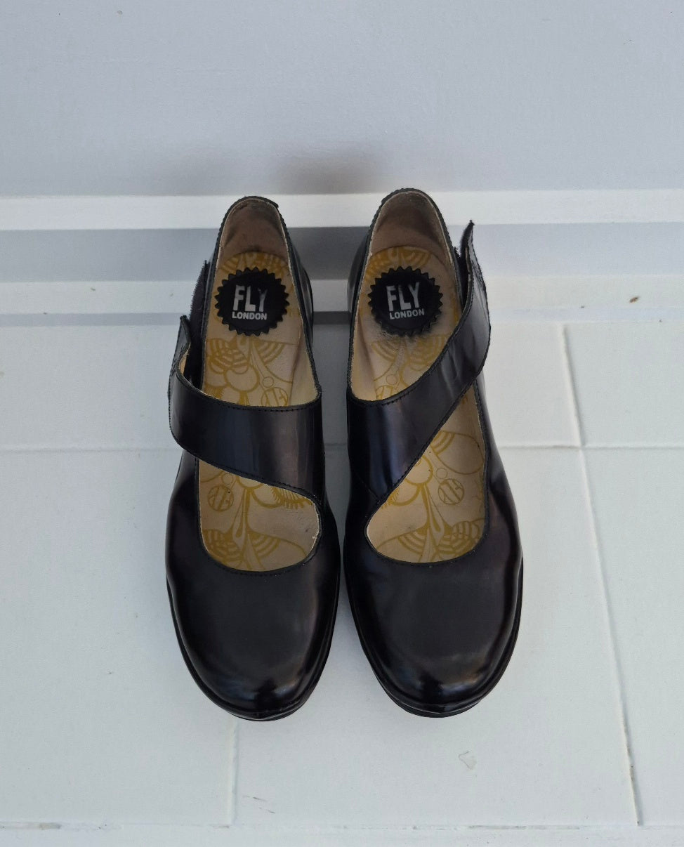 Fly London Patent Black Shoes | Size 39