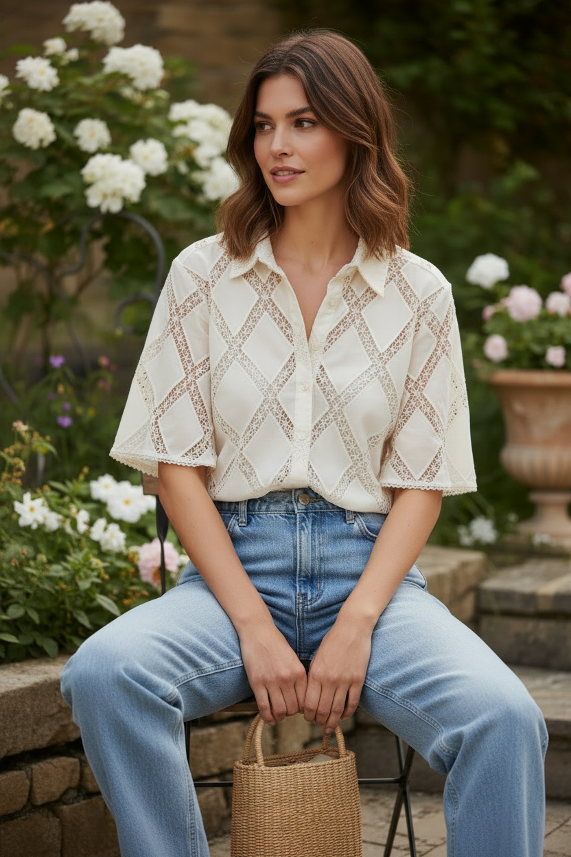 Kivari Cream Broderie Anglaise Shirt | Size 8