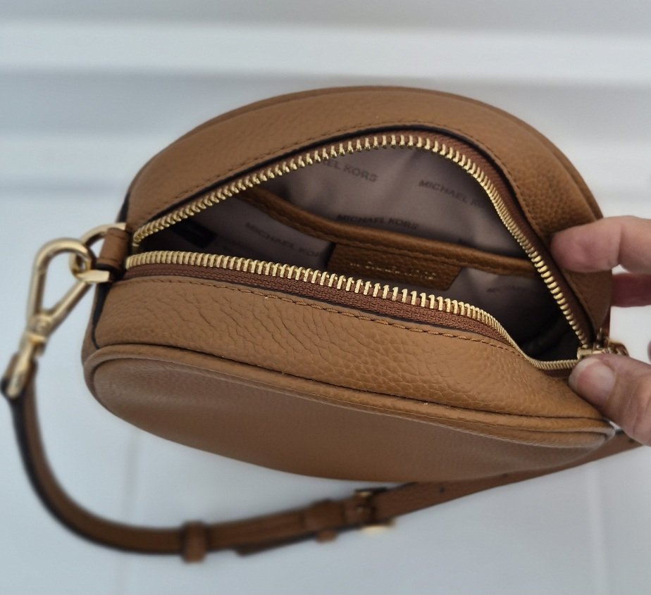 Michael Kors Fulton 7" Leather Round Cross Body Brown Bag