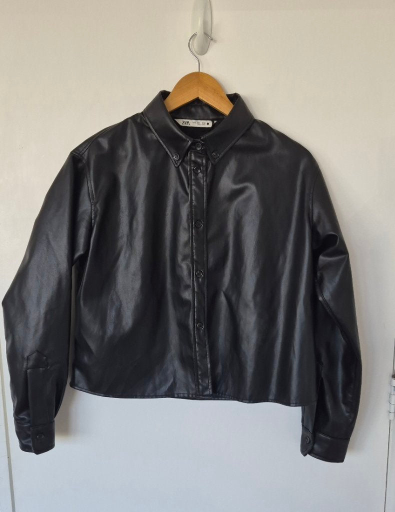 Zara Faux Leather Black Shirt | Size S