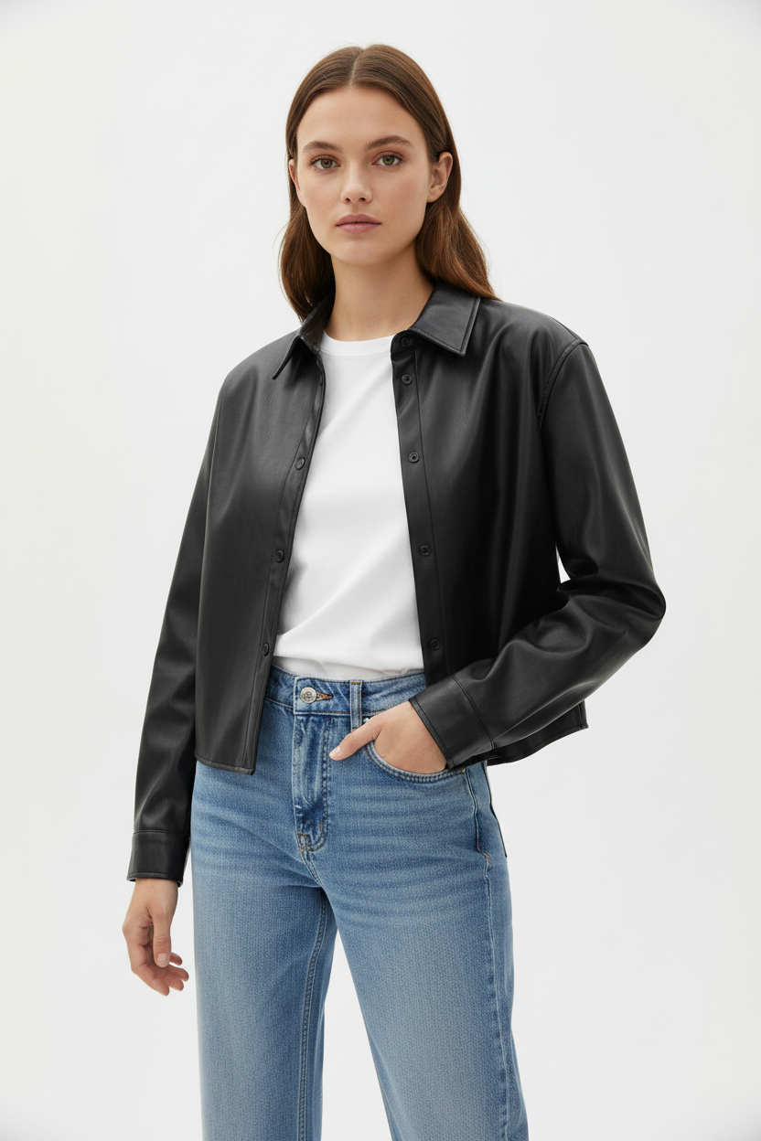 Zara Faux Leather Black Shirt | Size S