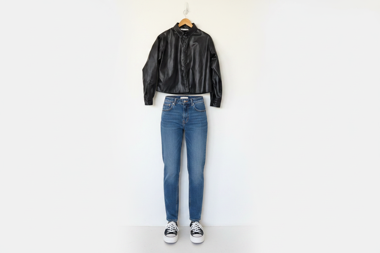 Zara Faux Leather Black Shirt | Size S