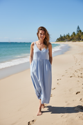 Juliette Hogan Linen Maxi Dress - Light Blue | Size 8