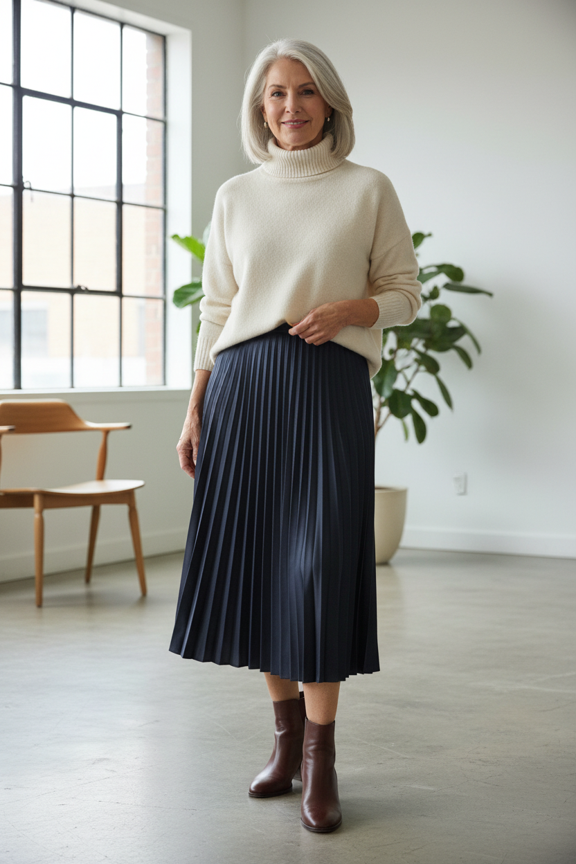 Max Navy Pleated Skirt Sz 14