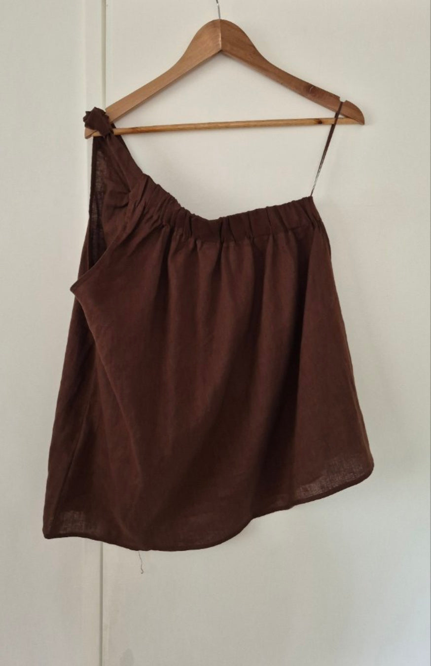 Back view of Adorne Brown Linen Top Size 12, preloved designer clothing at Copper & Cotton