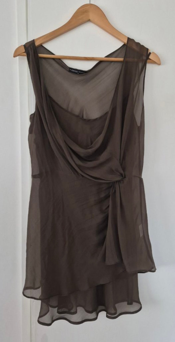 Front view of Ashley Fogel Silk Top Size 12, preloved designer clothing at Copper & Cotton