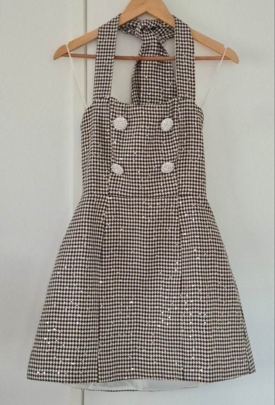 Front view of Asos Luxe Halter Neck Mini Dress Size 8, preloved designer clothing at Copper & Cotton