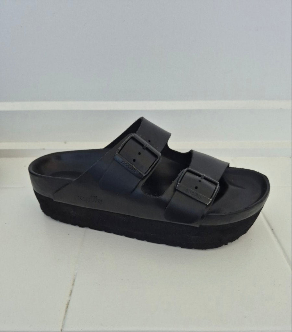 Back view of Birkenstock Papillio Black Slides Sz 38/39, preloved designer clothing at Copper & Cotton