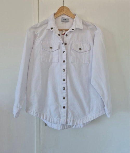Front view of Blak Love White Shacket Size 8, preloved designer clothing at Copper & Cotton
