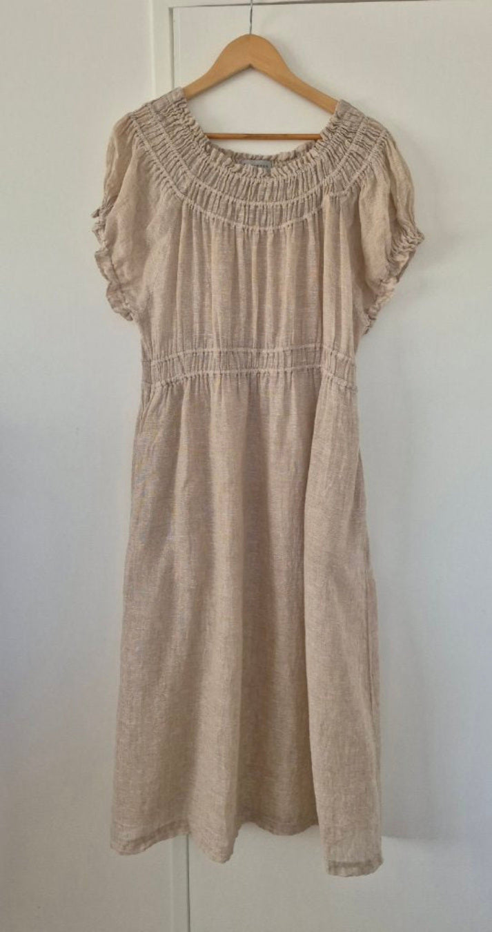 Front view of Briarwood Linen Dress Size L, preloved designer clothing at Copper & Cotton