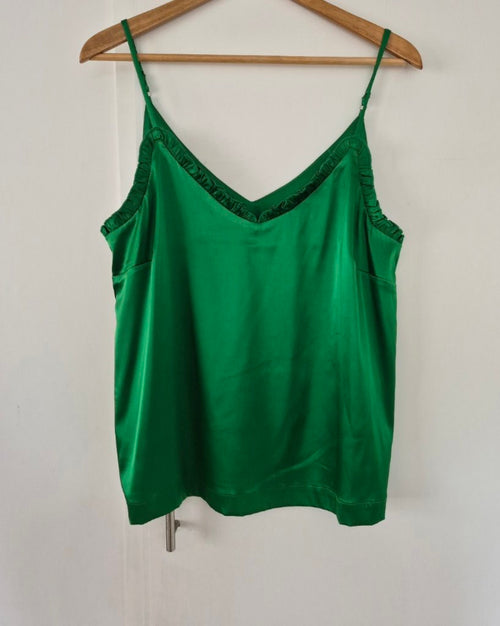 Front view of Coop Cami Soul Sister Green Camisole Size M, preloved designer clothing at Copper & Cotton