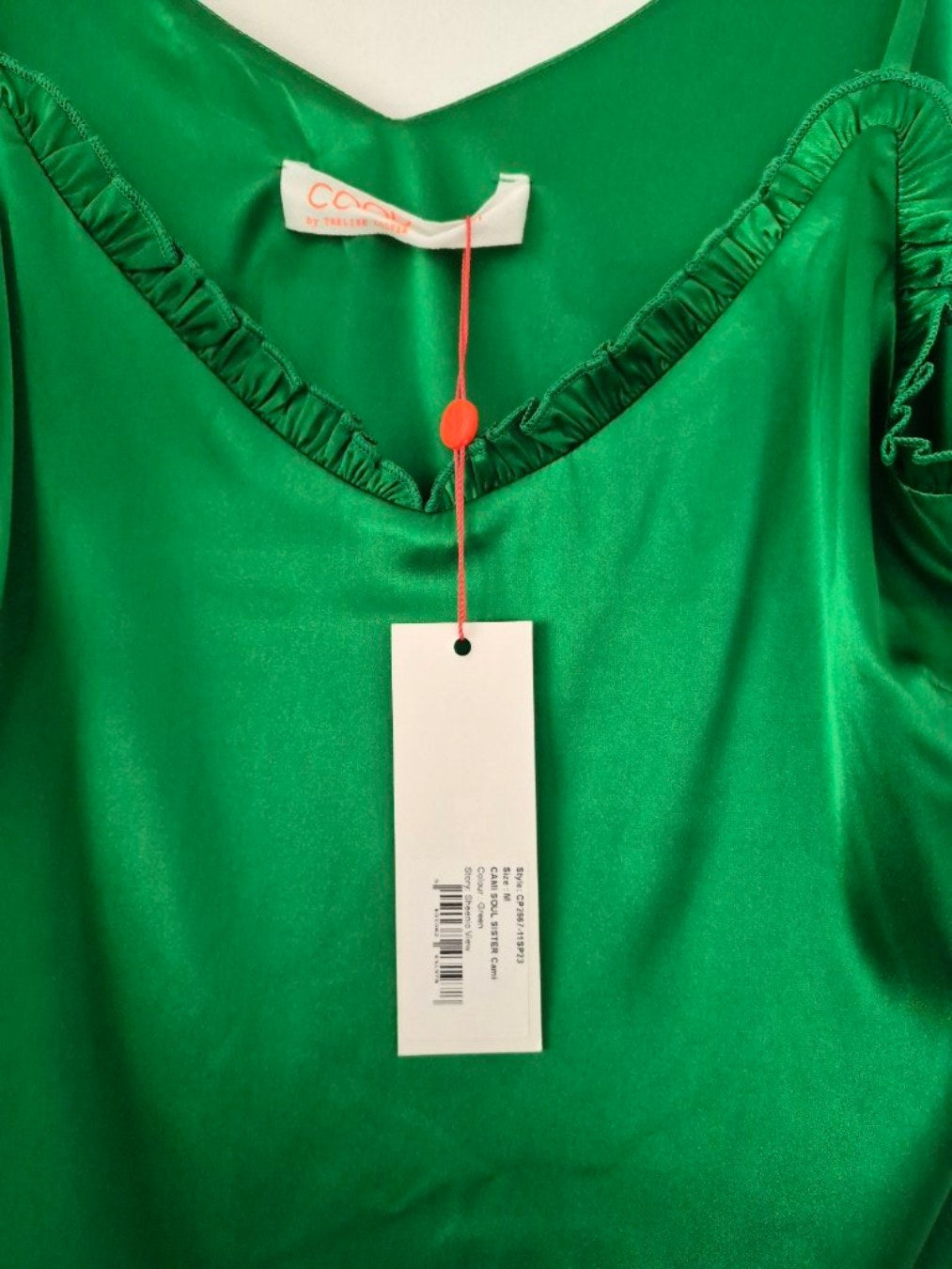 Back view of Coop Cami Soul Sister Green Camisole Size M, preloved designer clothing at Copper & Cotton