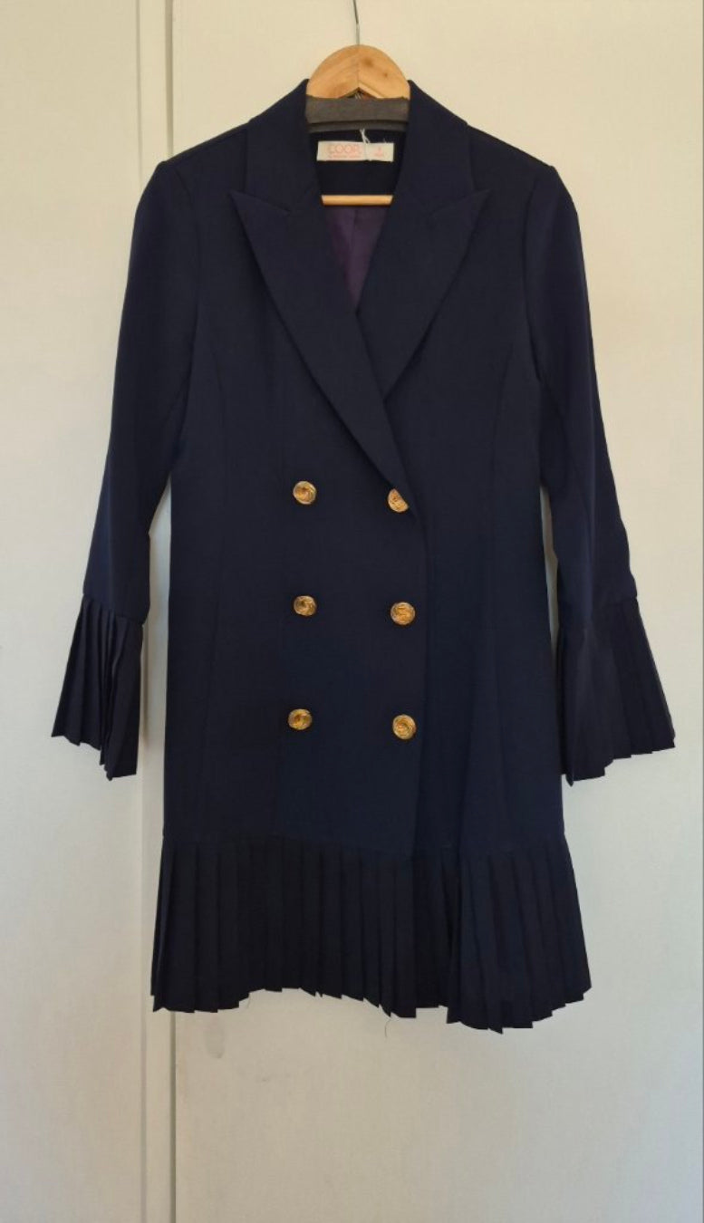 Front view of Coop Double Cross Navy Dress/Coat Sz 8, preloved designer clothing at Copper & Cotton