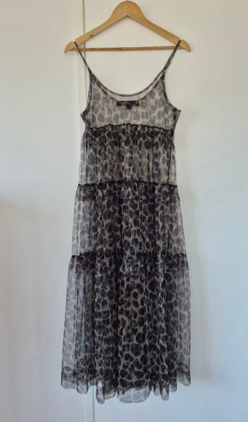 Front view of Cooper Leopard Print Mesh Dress Size S, preloved designer clothing at Copper & Cotton