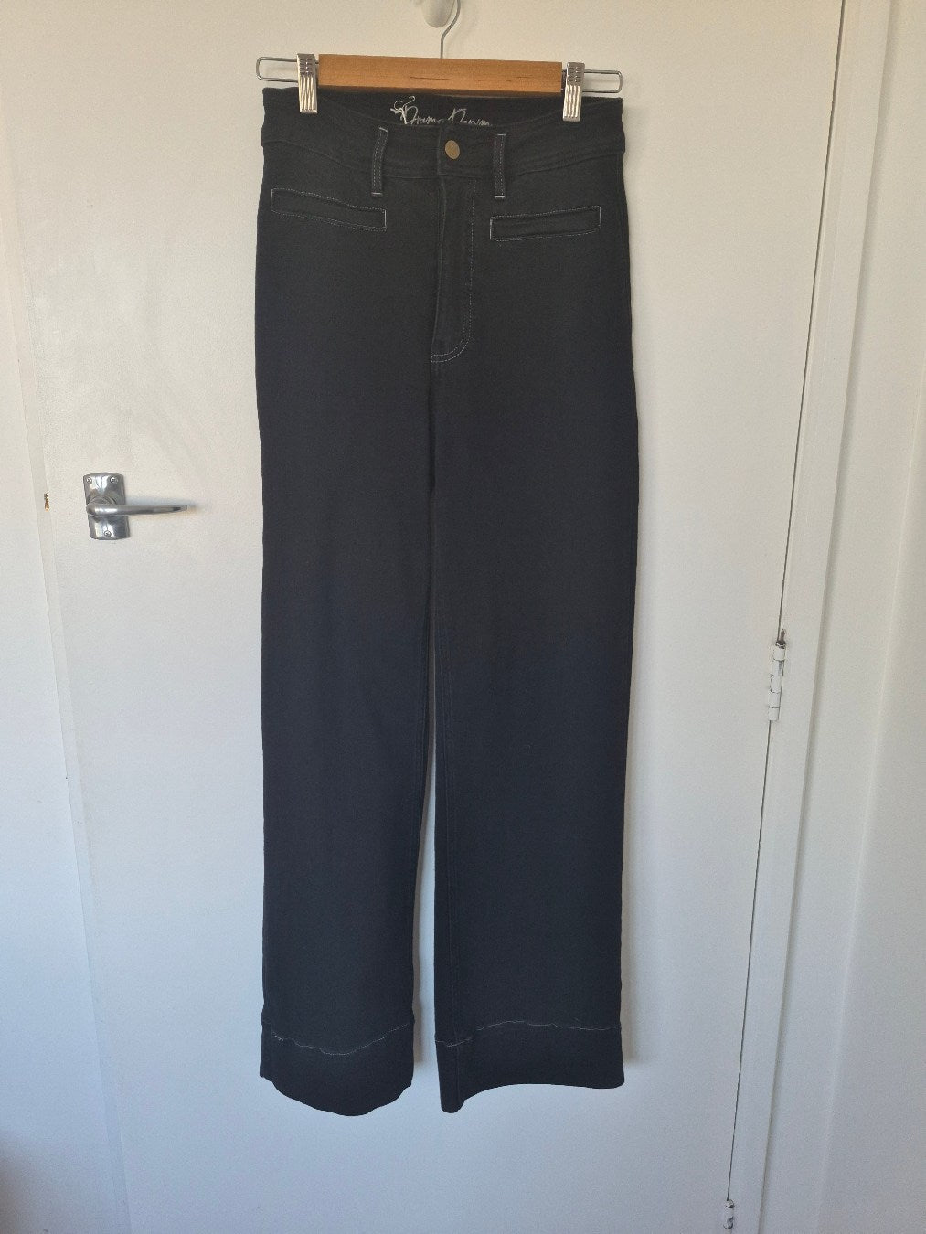 Front view of Drama Denim Black Jeans Size 10, preloved designer clothing at Copper & Cotton