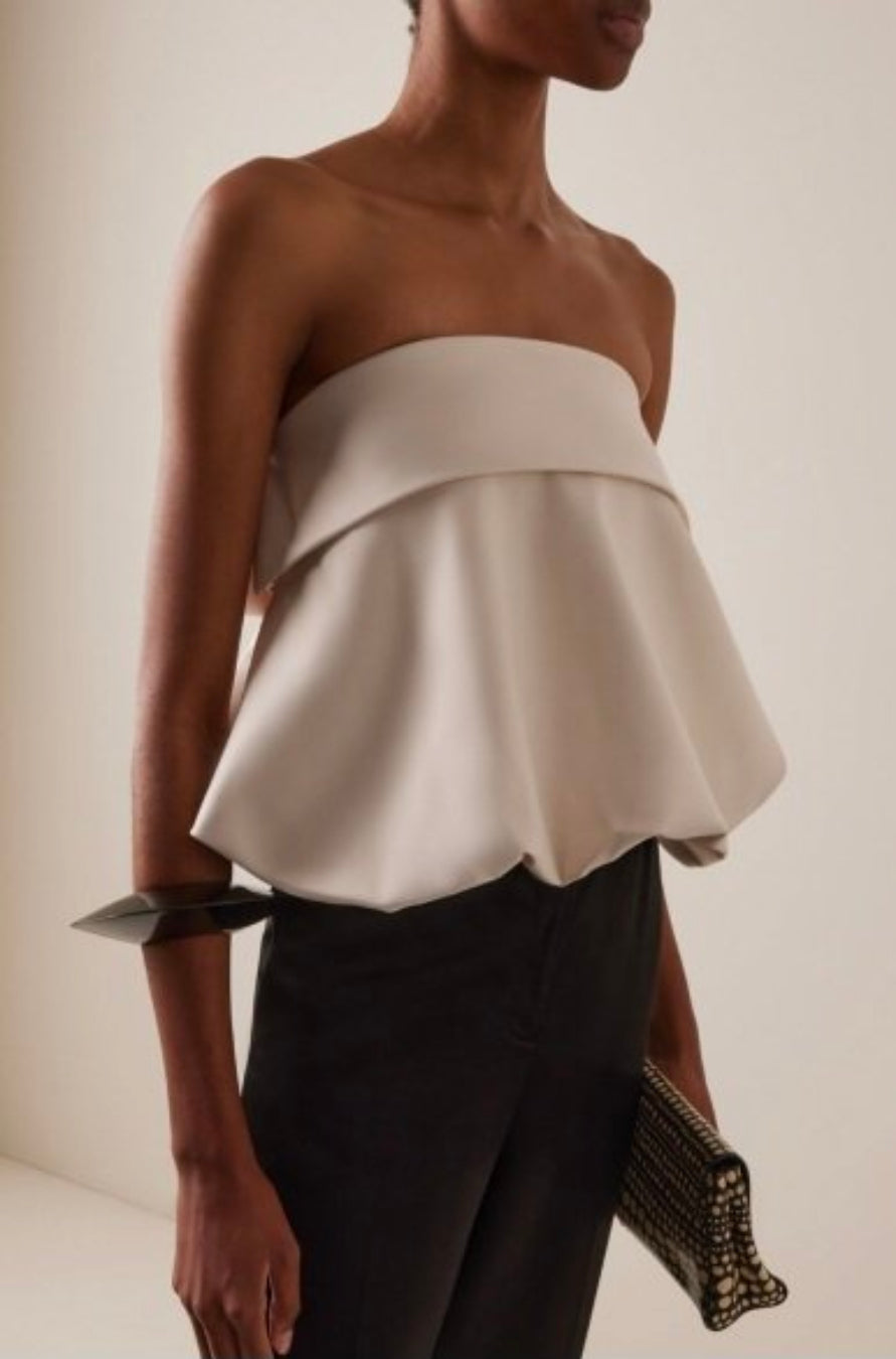 Back view of Harris Tapper Eliza Bubble Hem Top  - Ivory Size Small, preloved designer clothing at Copper & Cotton