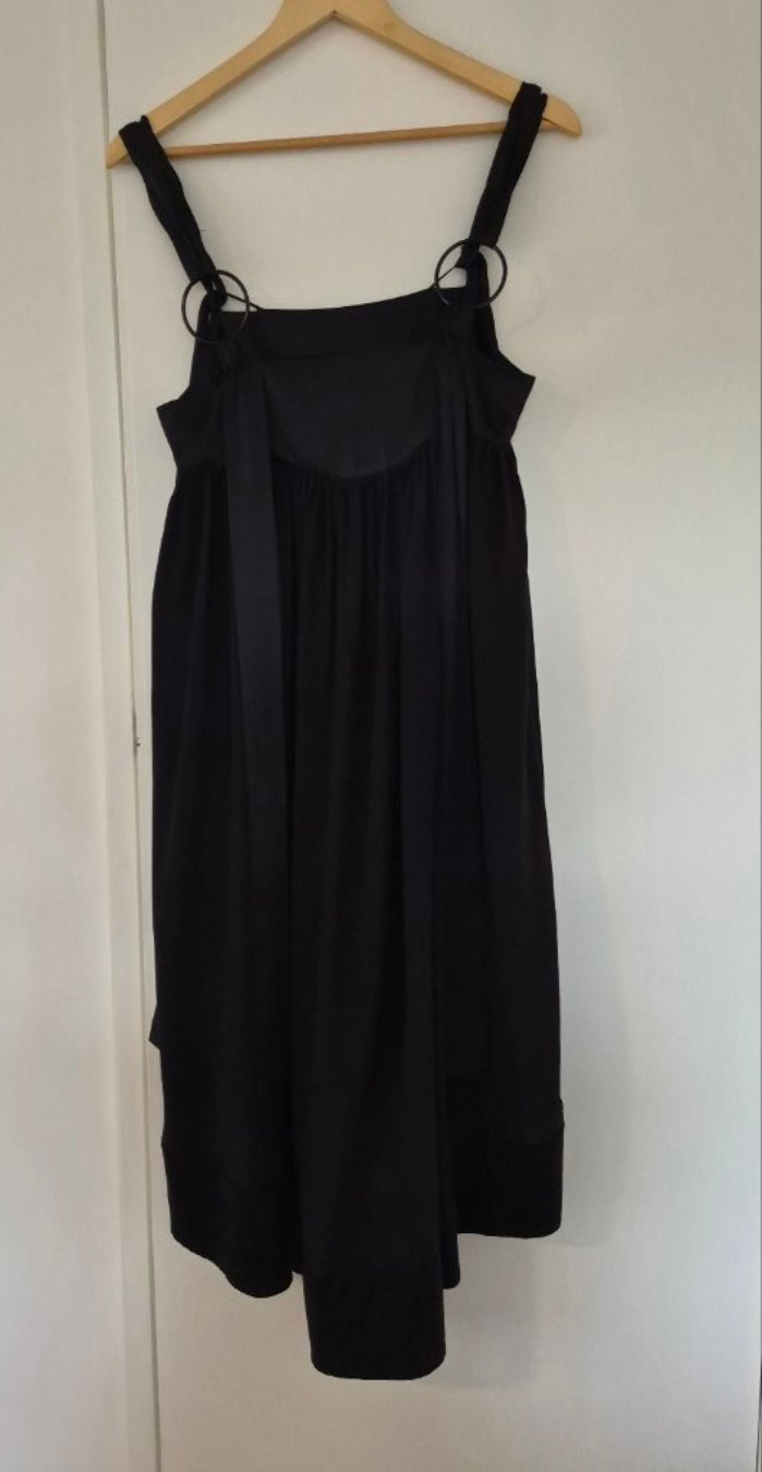 Front view of M A Dainty Silk Black Dress Size 8, preloved designer clothing at Copper & Cotton