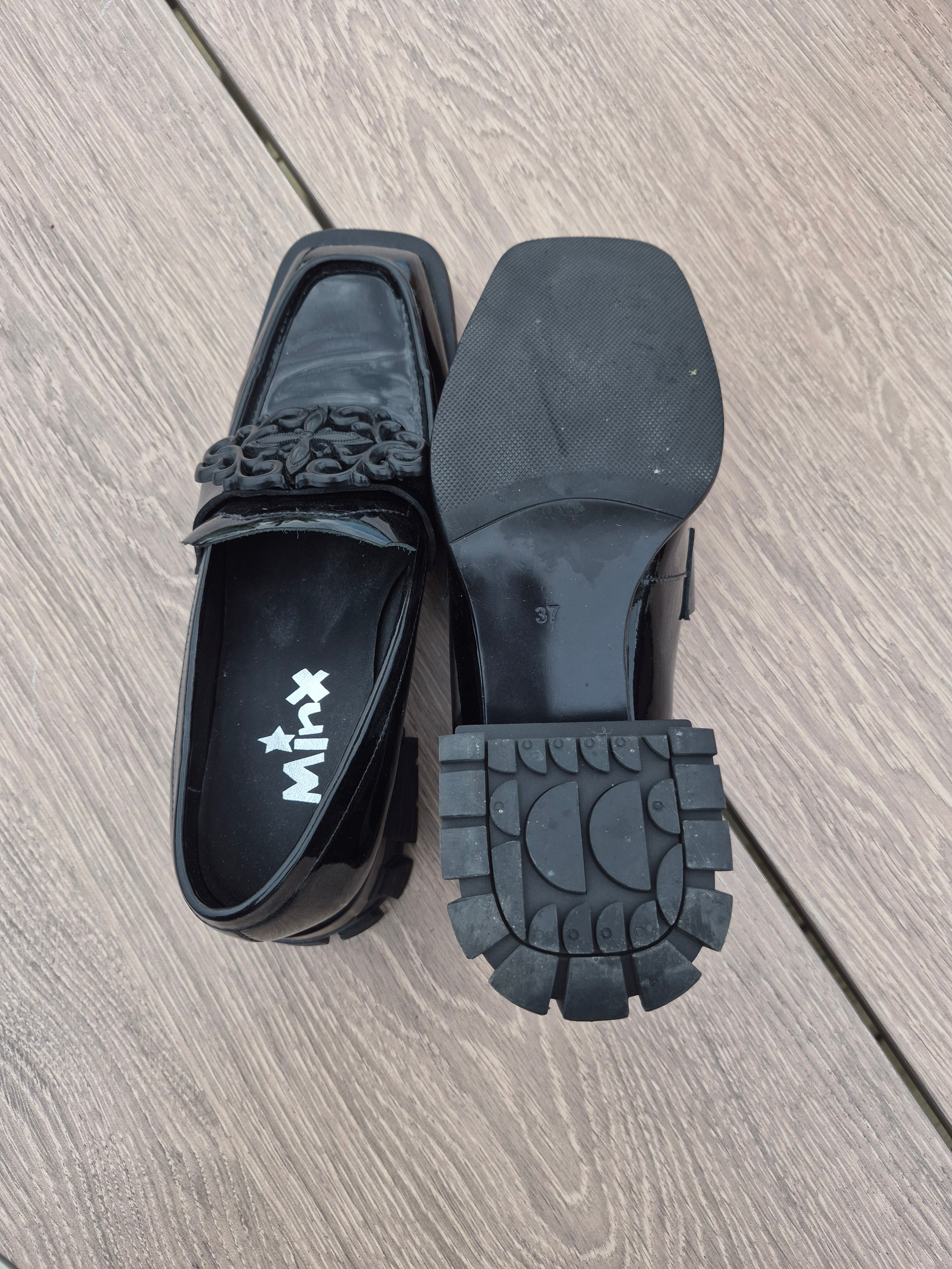 Minx Black Patent Empire Loafers | Size 37