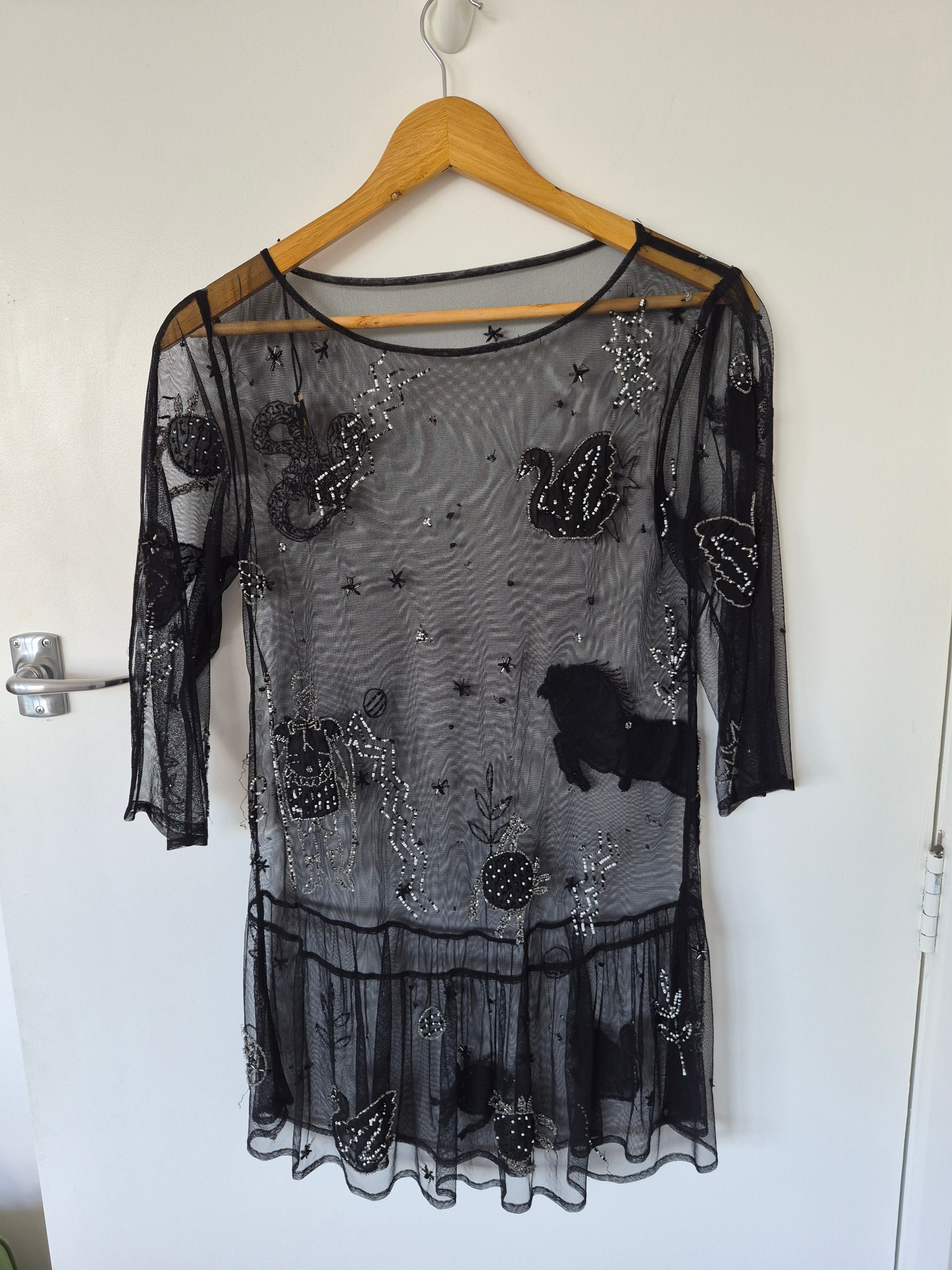 Sheer Mesh Beaded Top (No label) | Size XS/8