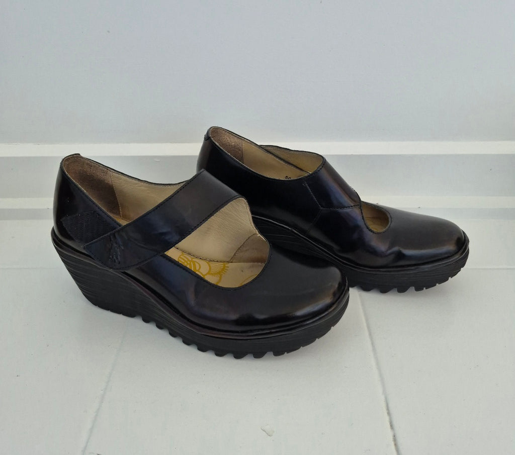 Fly London Patent Black Shoes | Size 39