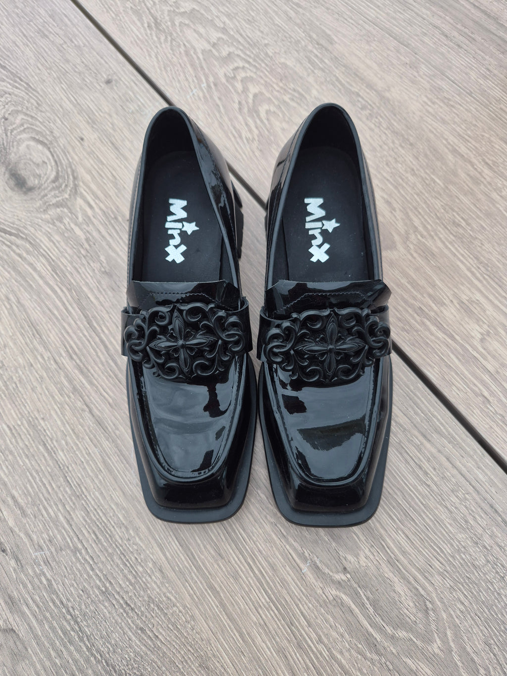 Minx Black Patent Empire Loafers | Size 37