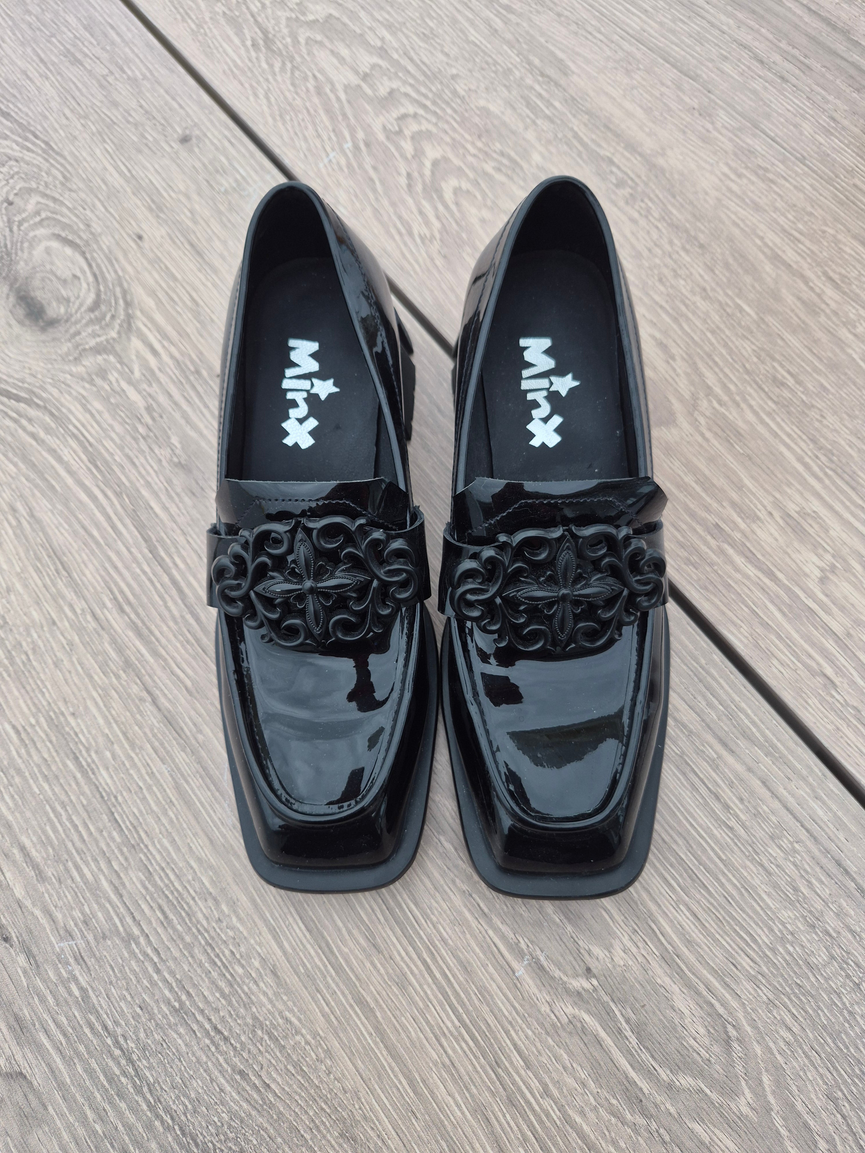 Minx Black Patent Empire Loafers | Size 37