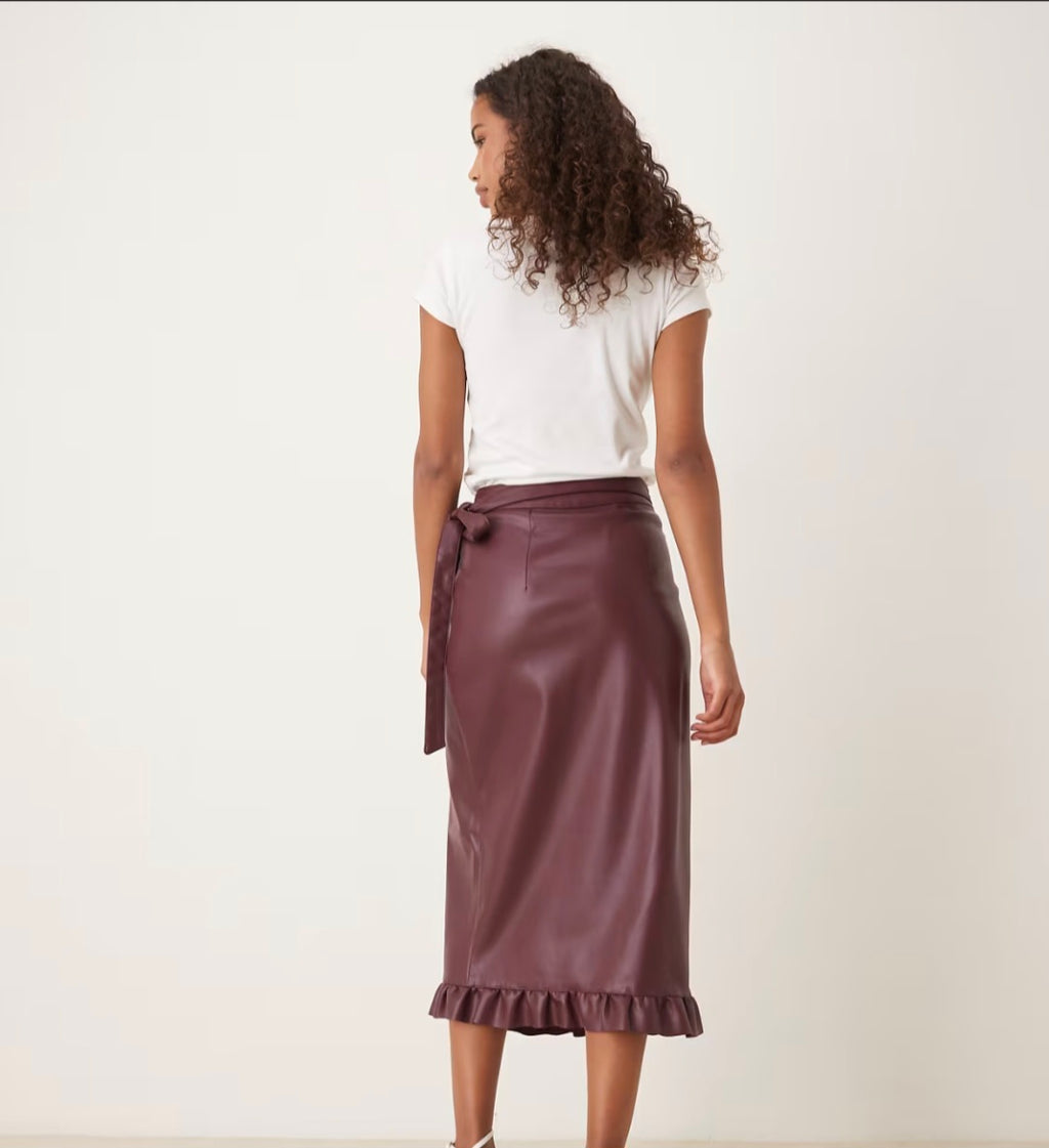 Never Fully Dressed Vegan Leather Ruffle Jaspre Skirt