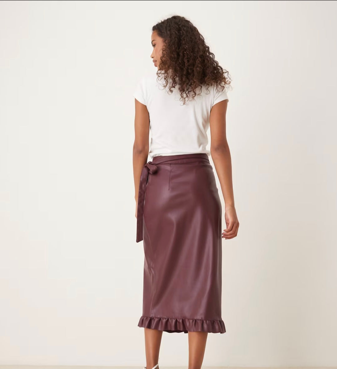 Never Fully Dressed Vegan Leather Ruffle Jaspre Skirt
