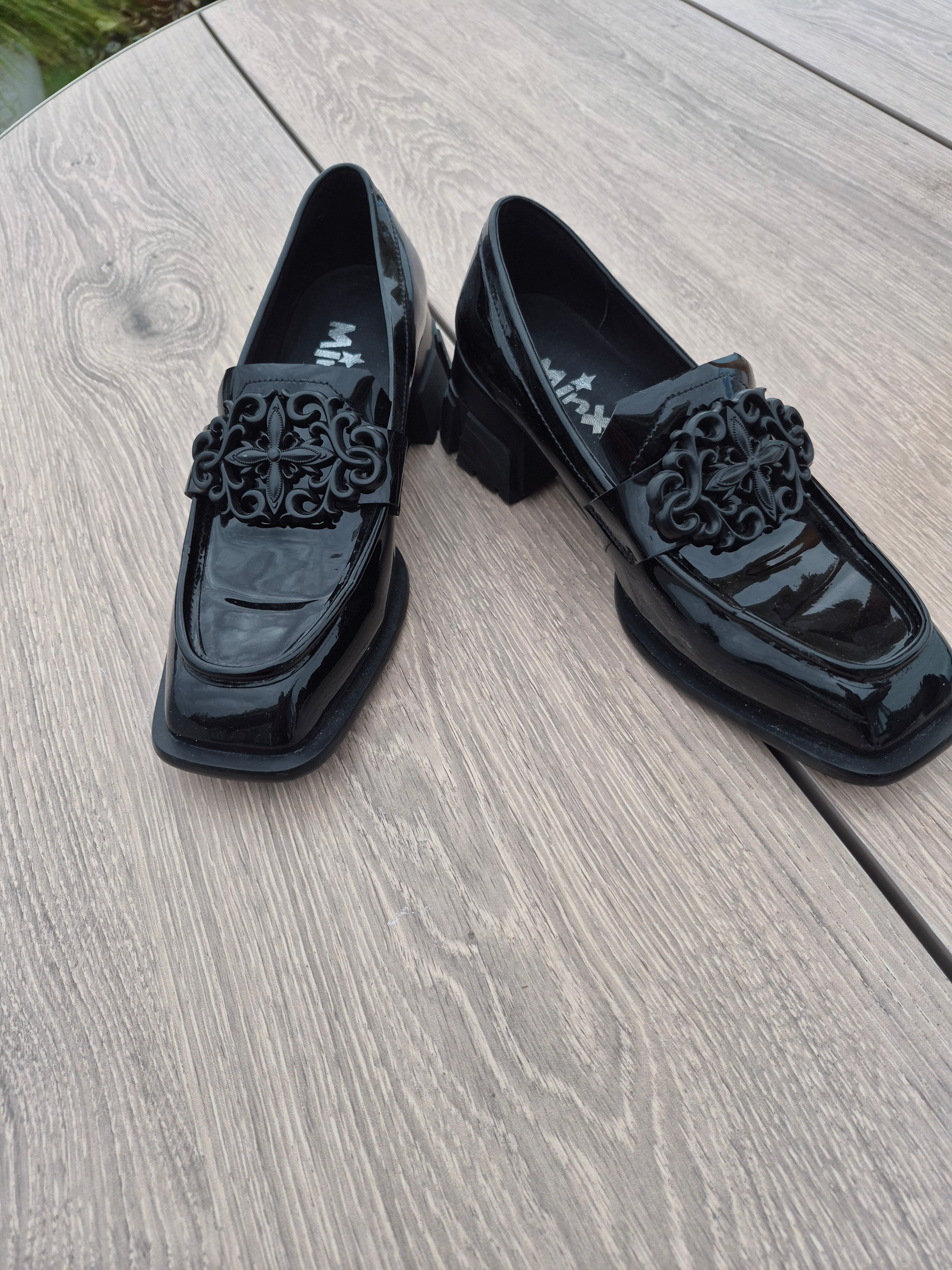 Minx Black Patent Empire Loafers | Size 37