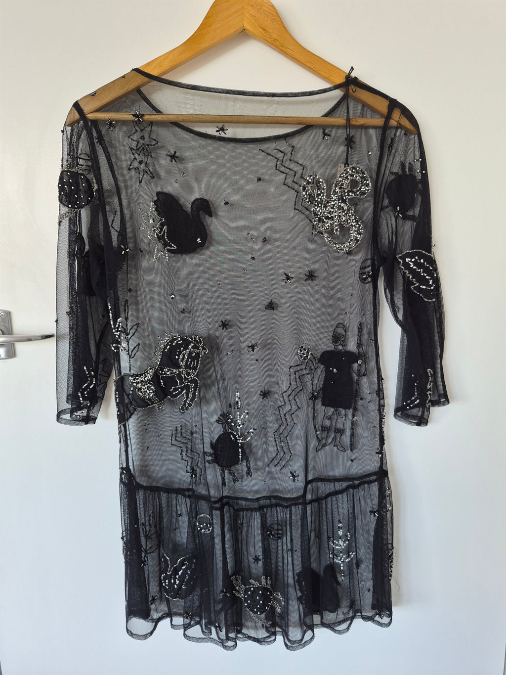 Sheer Mesh Beaded Top (No label) | Size XS/8