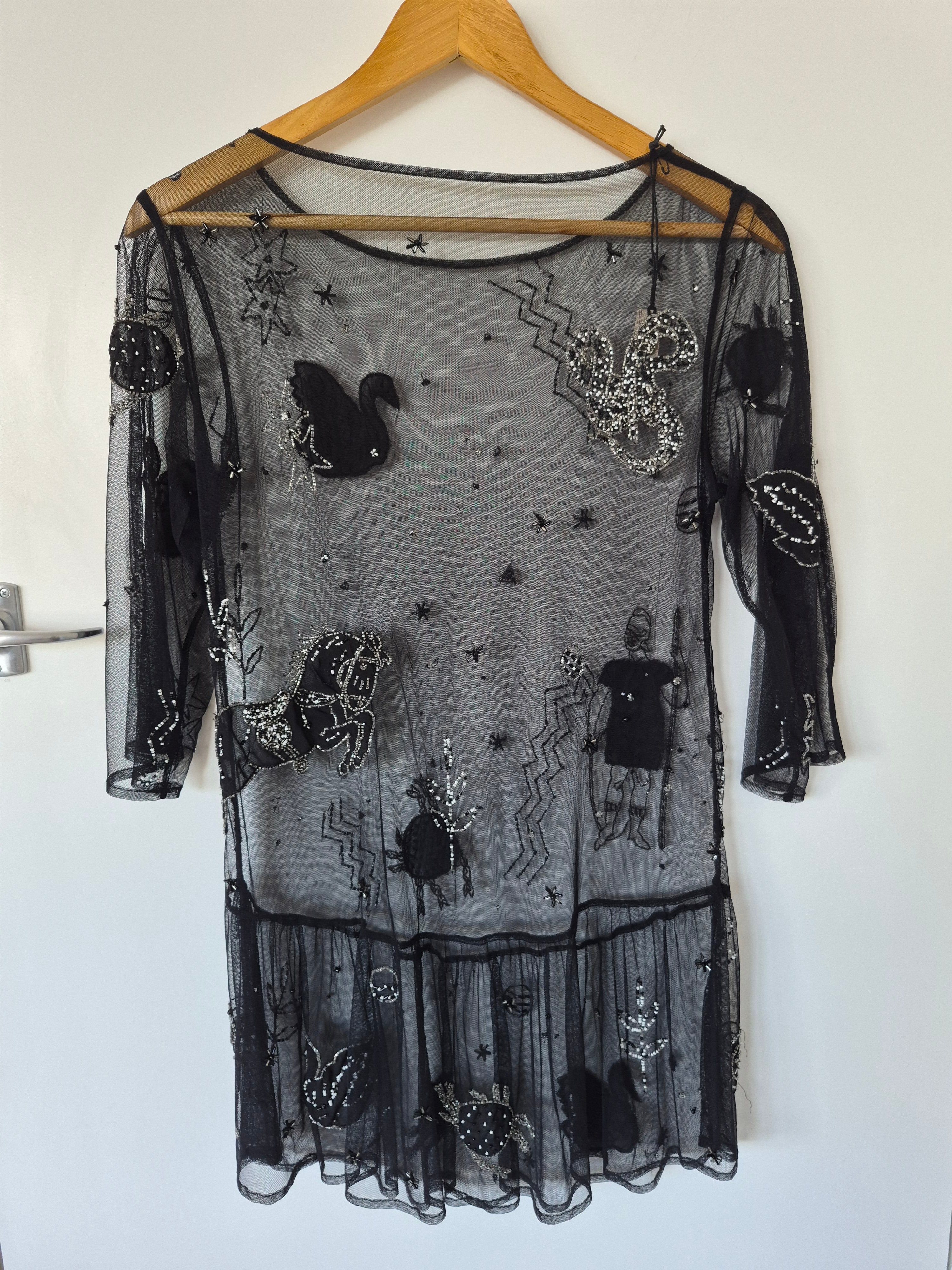 Sheer Mesh Beaded Top (No label) | Size XS/8