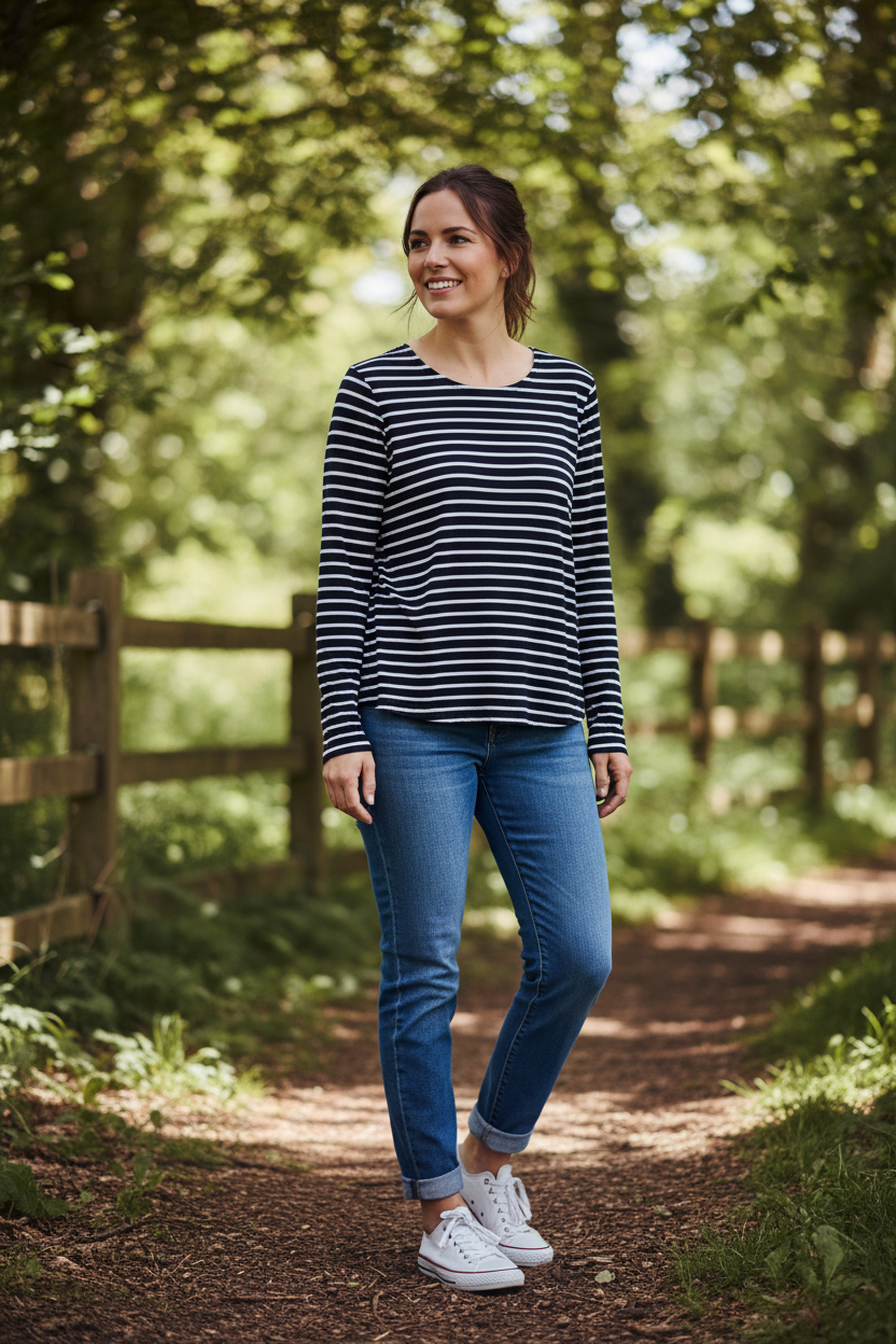 Repertoire Black & White Striped T-Shirt | Size 14