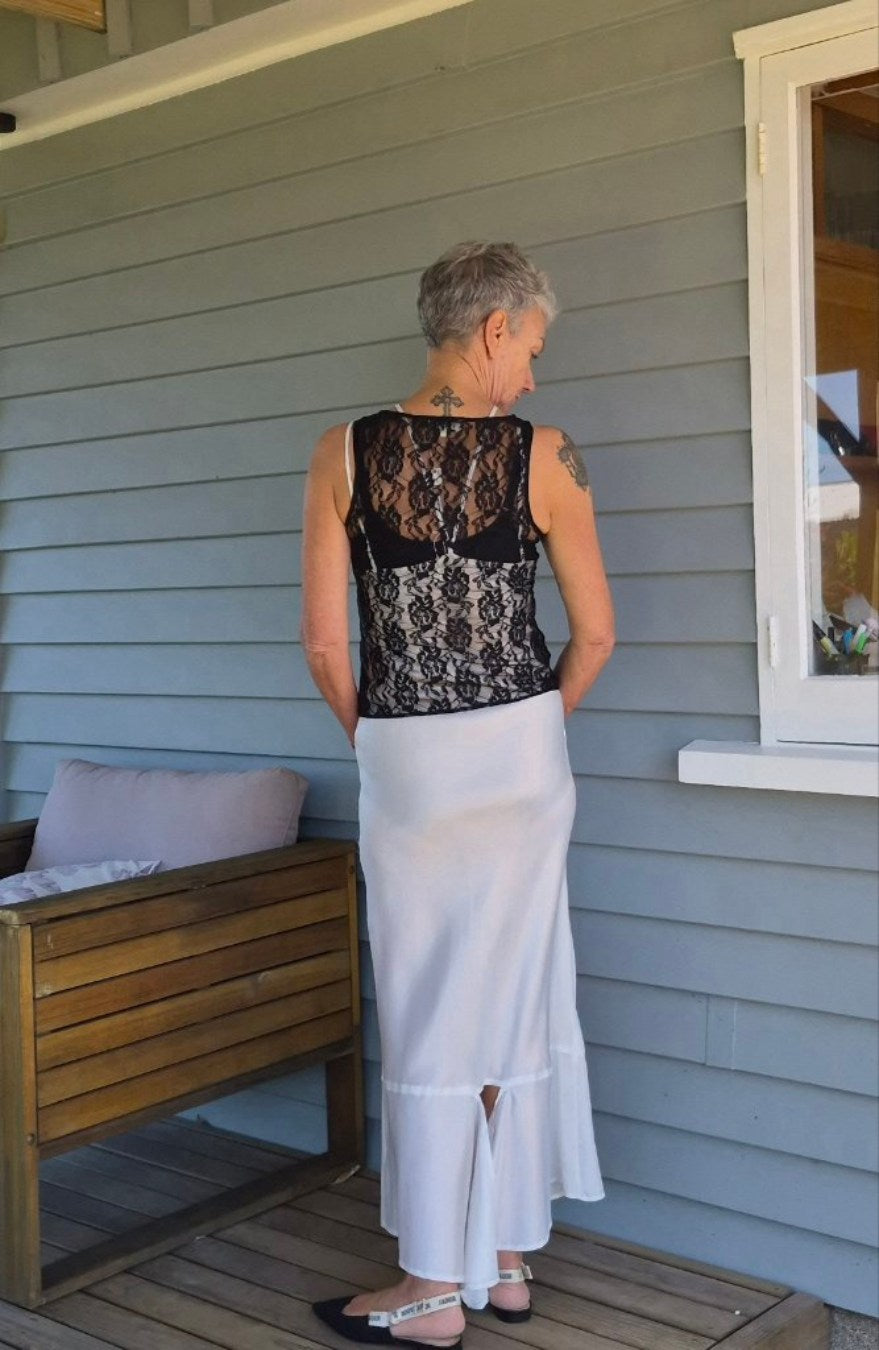 Front view of Taylor White Slip Dress Size S, preloved designer clothing at Copper & Cotton